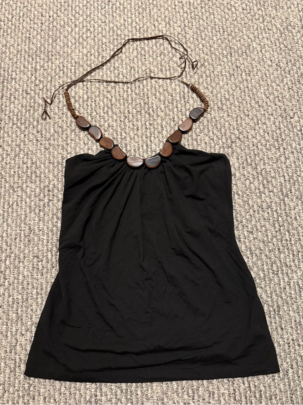 BCX black halter neck top wood beaded neckline
